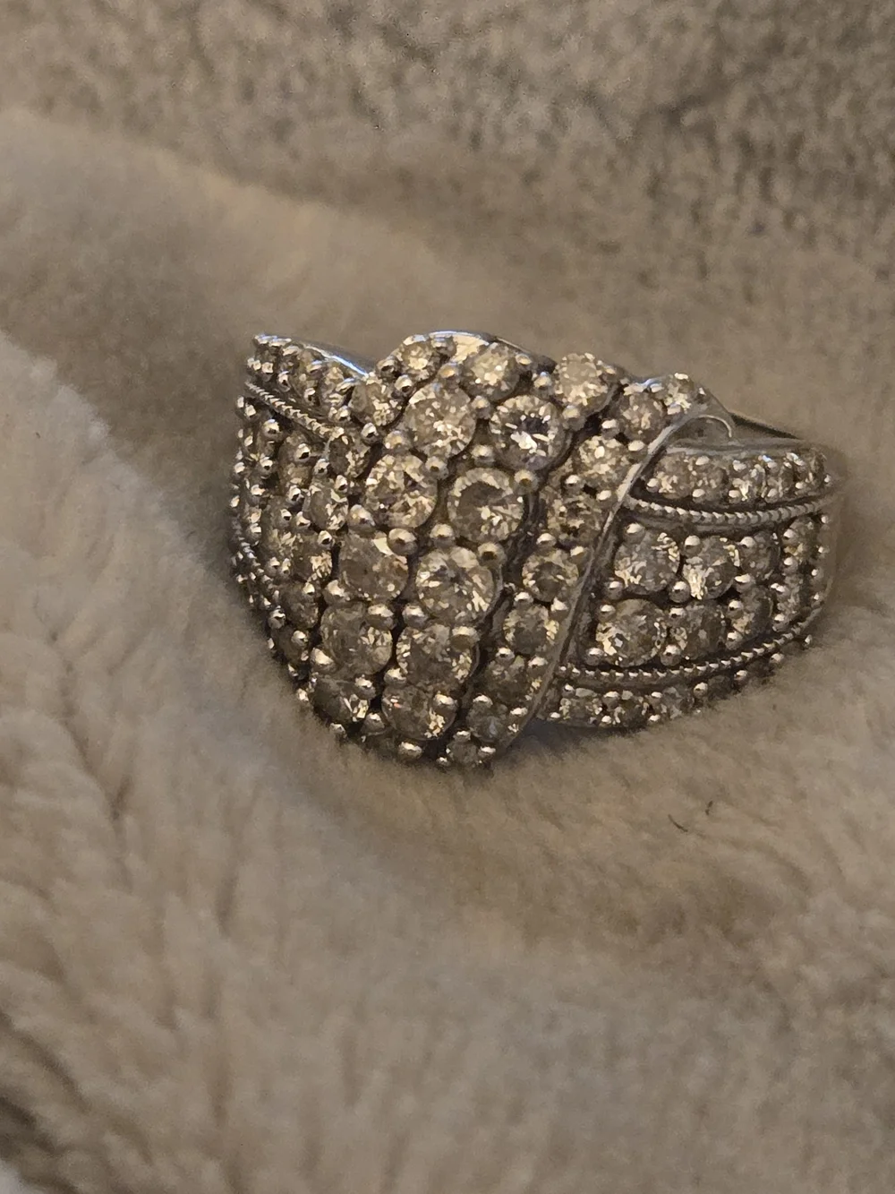 10K White Gold Round Diamond STATEMENT Cocktail Ring Size 9, 3 Ct.